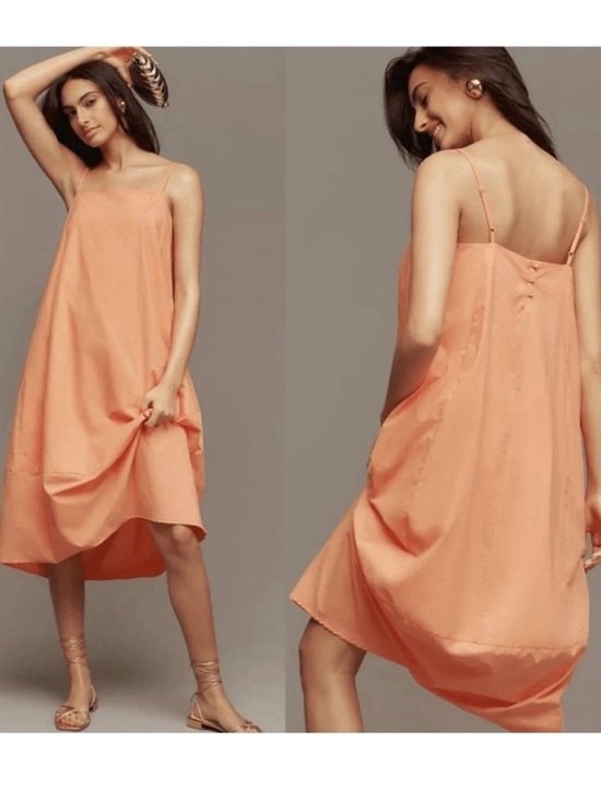 Anthropologie Dresses & Skirts - Anthropologie Self Contrast Bare Sleeveless Barrel Cotton Midi Dress Coral M